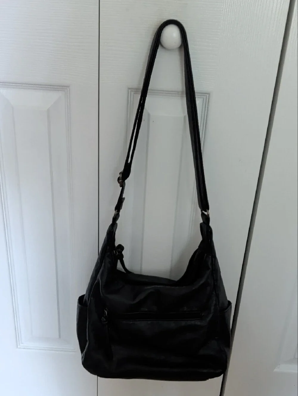 Bueno Black Leather Crossbody Bag with Stud Accents